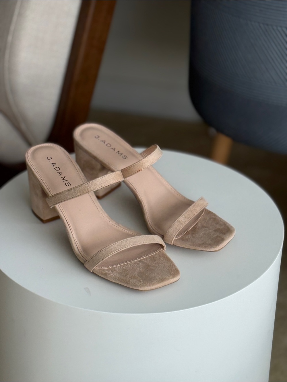 J. Adams Blush Suede Double-Strap Block Heel Mules size 10
